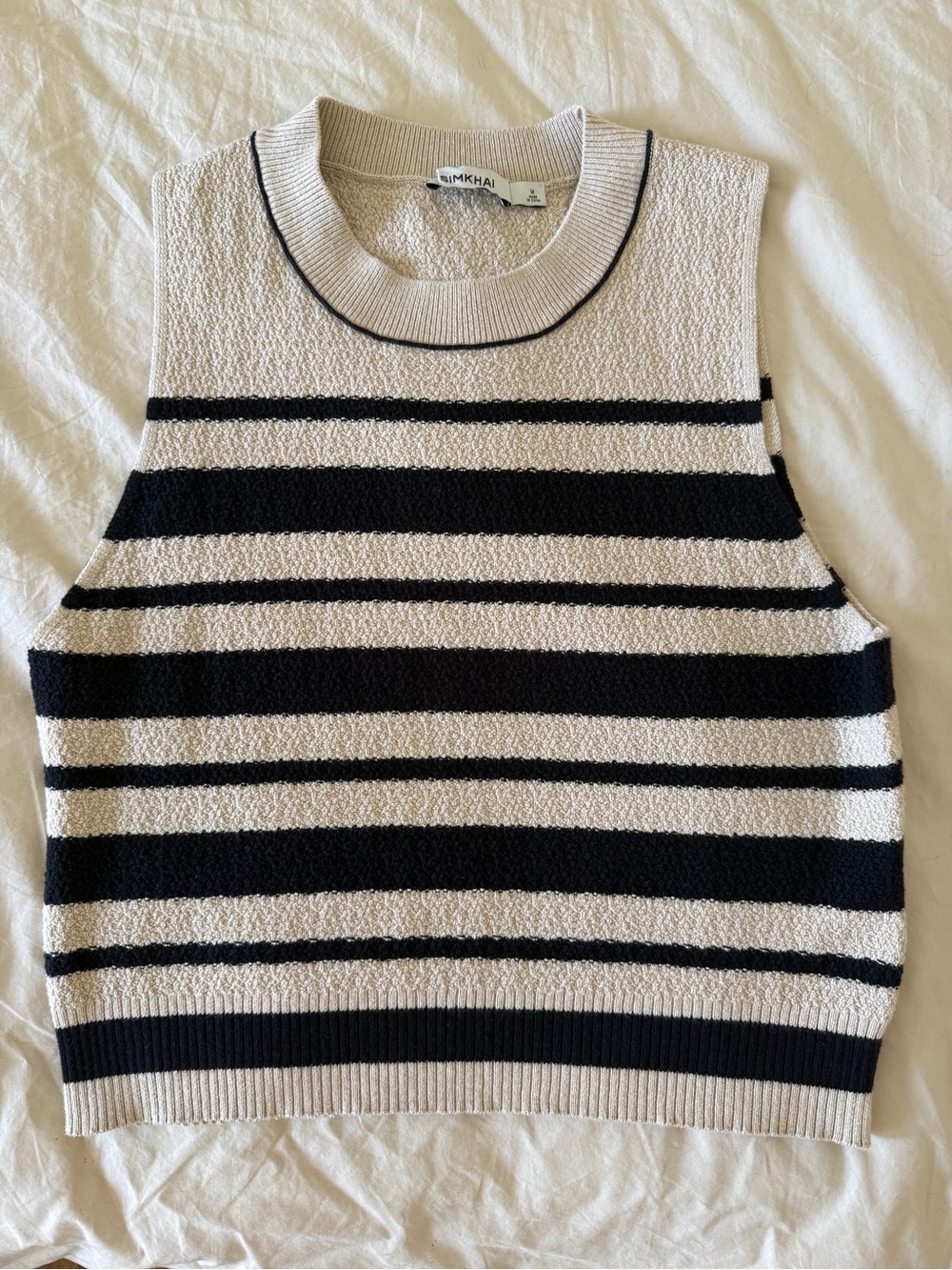 SIMKHAI Striped Knit Tank Top in Black and Cream